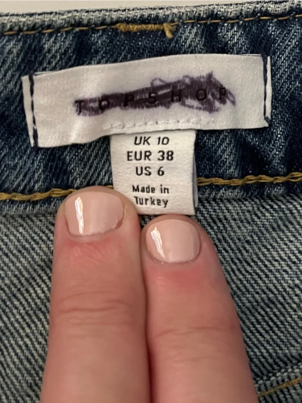 Topshop Washed Blue Distressed Denim Mini Skirt